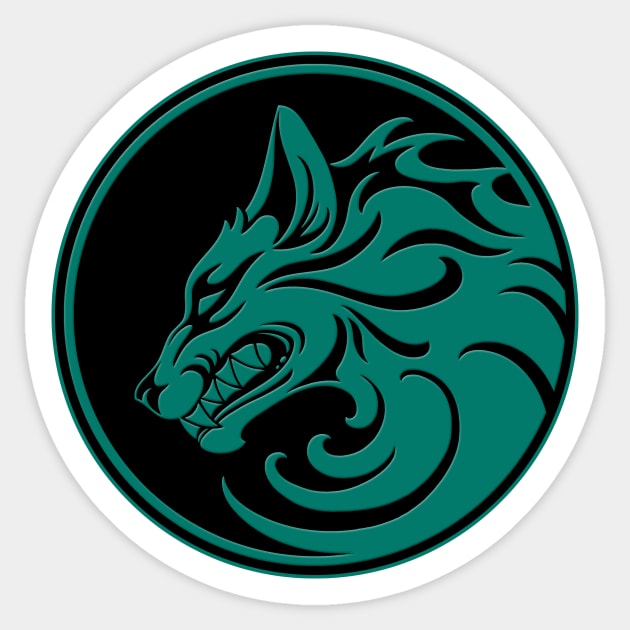 Growling Teal Blue and Black Wolf Circle Sticker by jeffbartels